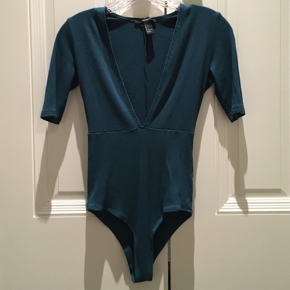{Forever 21} teal deep plunge bodysuit